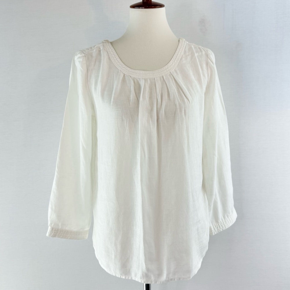 J. Crew White Linen Popover Gathered Peasant Top